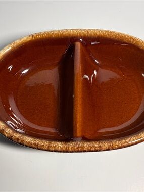 Vintage H.P. CO USA Hull Pottery Brown Drip Divided Serving Dish Oven Proof